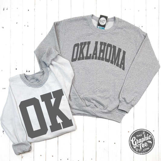 Oklahoma Reversible Sport Grey Crewneck Sweatshirt - The Graphic Tee