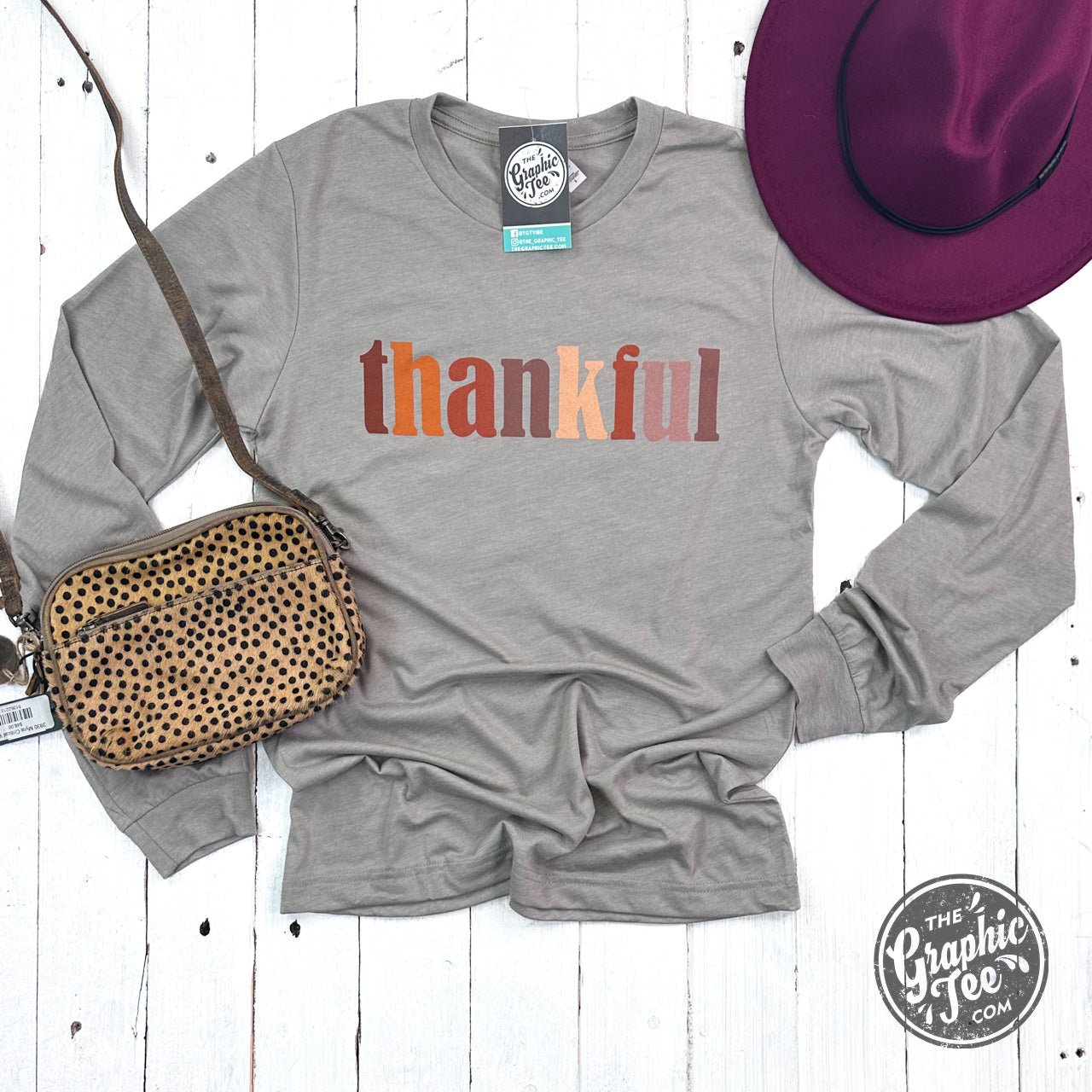 Thankful Multicolor Heather Stone Long Sleeve Tee - The Graphic Tee