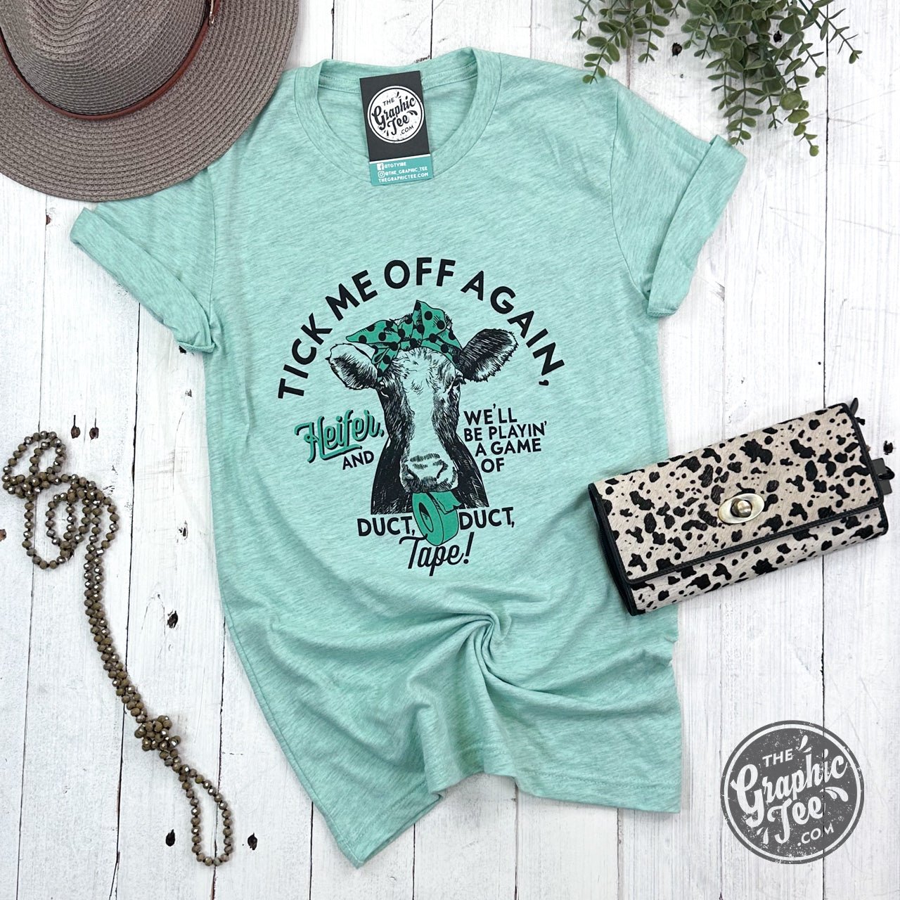 Tick Me Off Again, Heifer Short Sleeve Heather Prism Mint Tee - The Graphic Tee