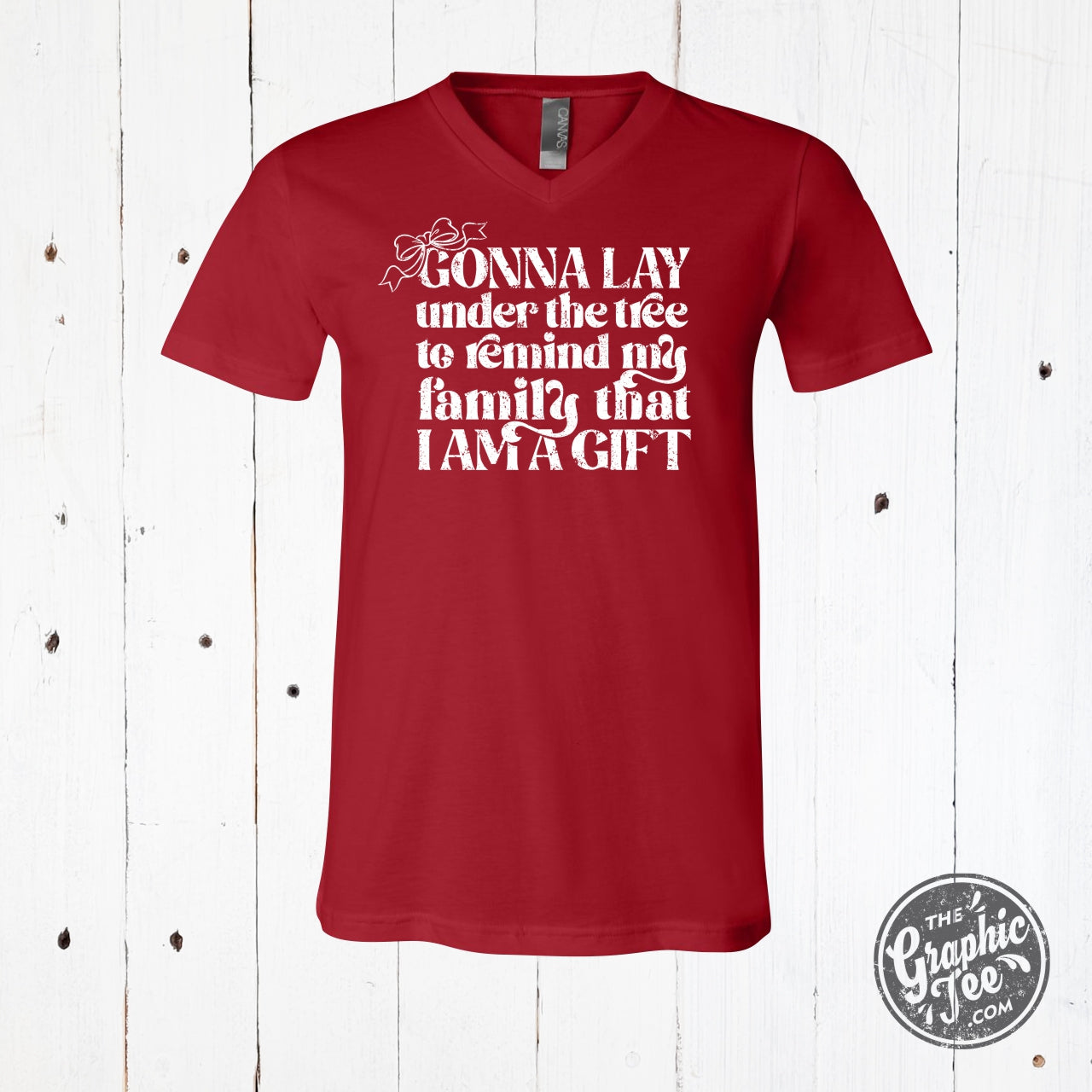 *WHOLESALE* Gonna Lay Under The Tree V NECK Unisex Canvas Red Graphic Tee