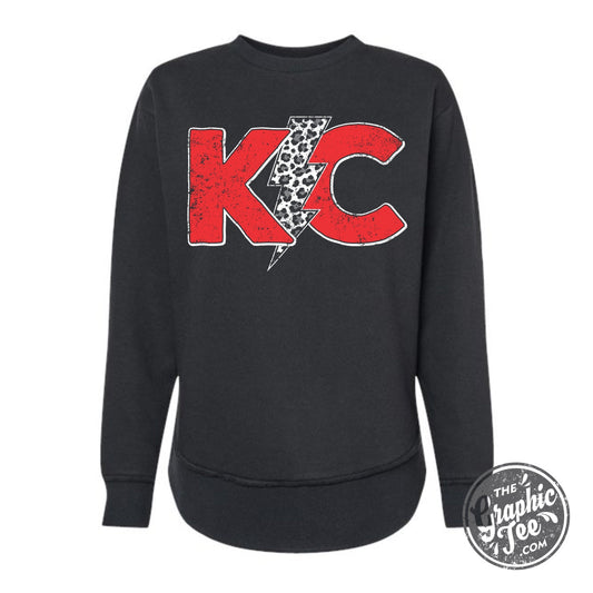 *WHOLESALE* KC Lightning Bolt Black Curved Hem Women's Fleece Sweatshirt