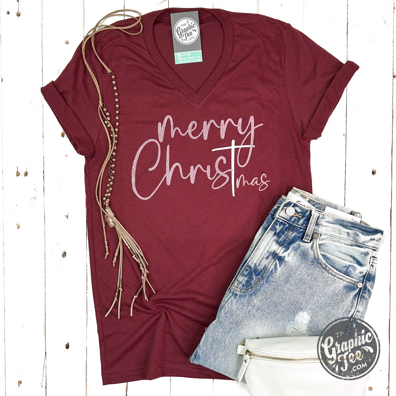 *WHOLESALE* Merry ChrisTmas Heather Cardinal V Neck Short Sleeve Unisex Tee