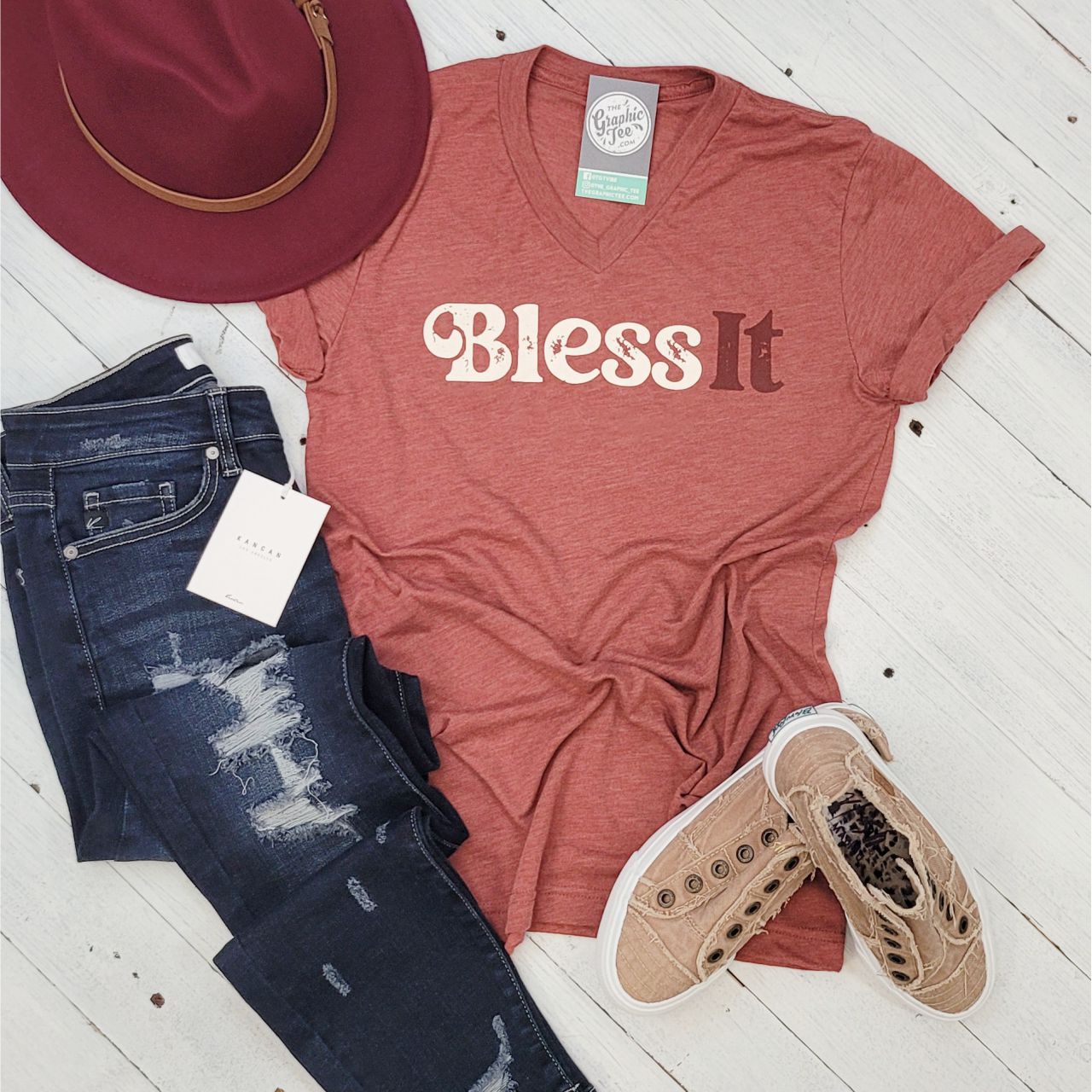 *WHOLESALE* Bless It V Neck Tee - The Graphic Tee