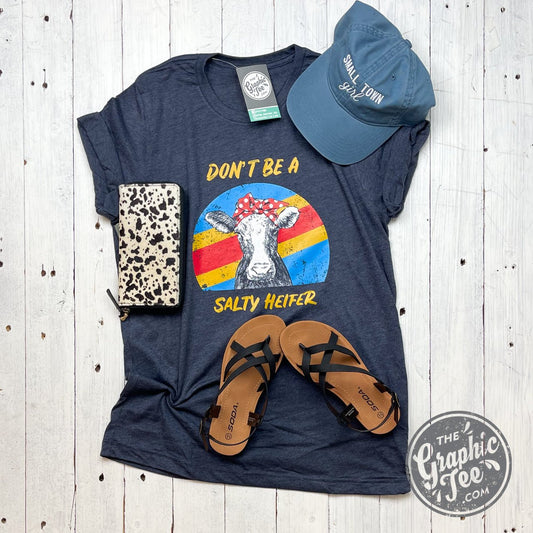 *WHOLESALE* Don't Be A Salty Heifer - Heather Midnight Navy Tee - The Graphic Tee
