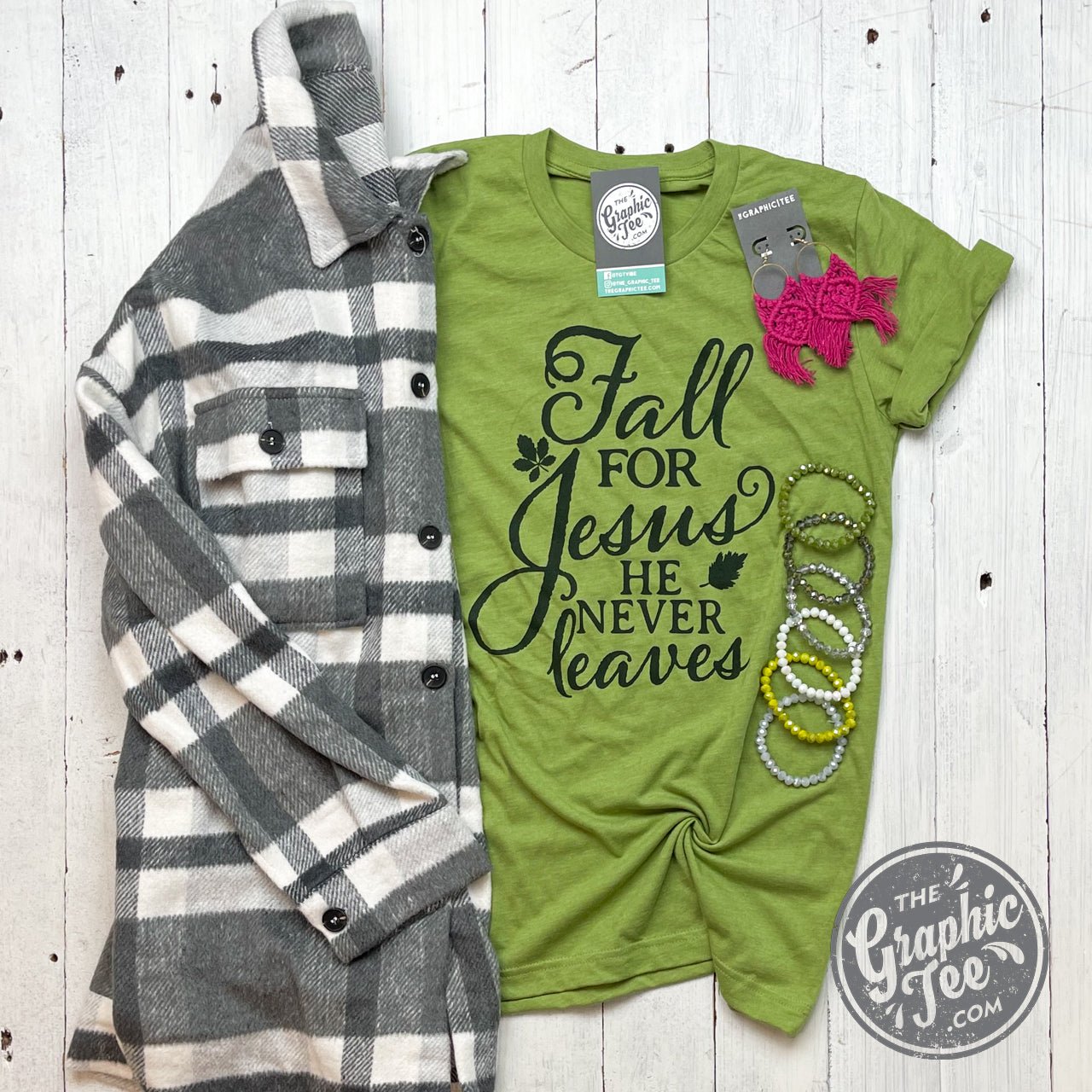 *WHOLESALE* Fall for Jesus, He Never Leaves Short Sleeve Tee - The Graphic Tee