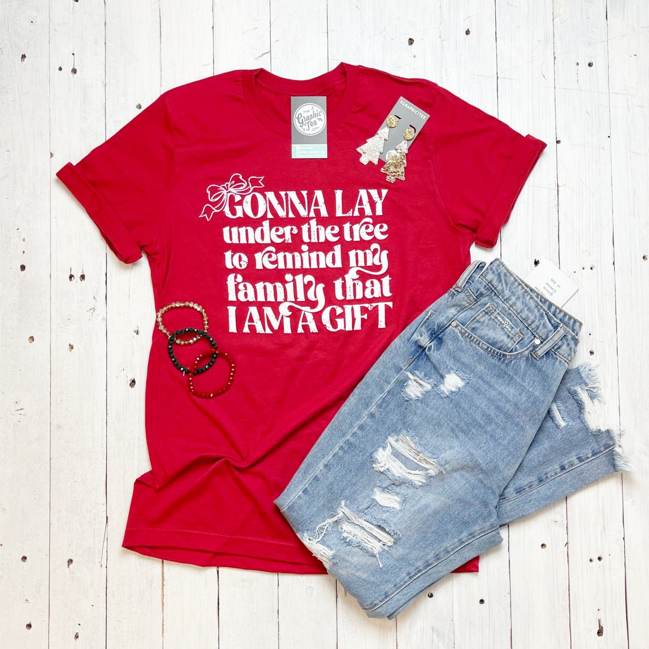 *WHOLESALE* Gonna Lay Under The Tree Unisex Canvas Red Graphic Tee - The Graphic Tee