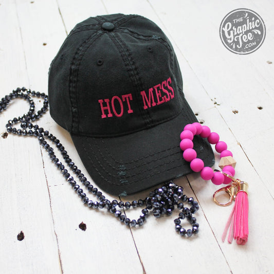 *WHOLESALE* Hot Mess - Black Distressed Canvas Hat - The Graphic Tee