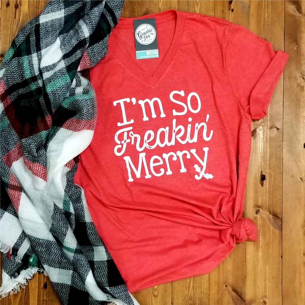 *WHOLESALE* I'm So Freakin' Merry - Heather Red V-Neck Tee - The Graphic Tee