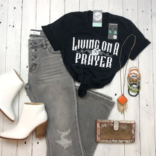*WHOLESALE* Living On A Prayer V Neck Tee - The Graphic Tee