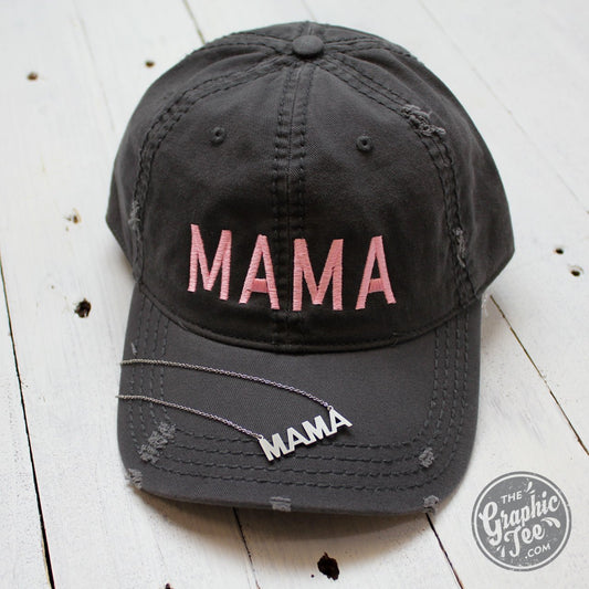 *WHOLESALE* Mama - Charcoal Distressed Canvas Hat - The Graphic Tee