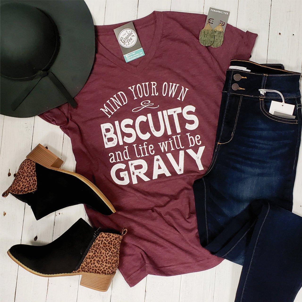*WHOLESALE* Mind Your Own Biscuits - V-Neck Tee - The Graphic Tee