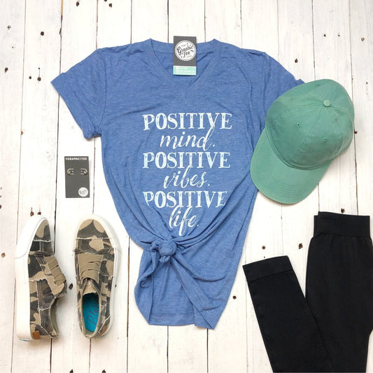 *WHOLESALE* Positive Mind. Positive Vibes. Positive Life. V-Neck Tee - The Graphic Tee
