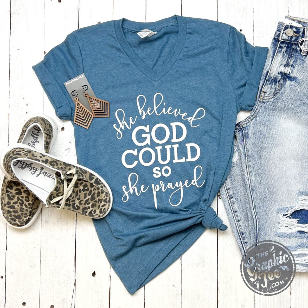 *WHOLESALE* She Believed God Could So She Prayed V-Neck Tee - The Graphic Tee