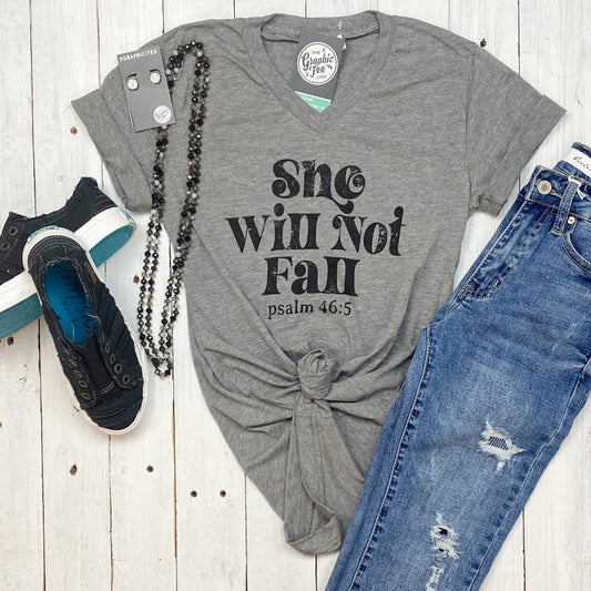 *WHOLESALE* She Will Not Fall - V-Neck Tee - The Graphic Tee