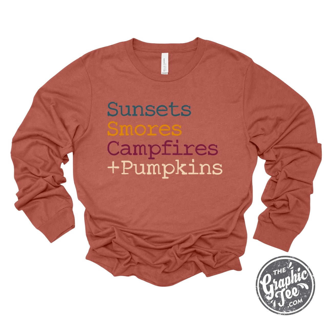 *WHOLESALE* Sunsets Smores Campfires + Pumpkins 3501CVC Heather Clay LS - The Graphic Tee